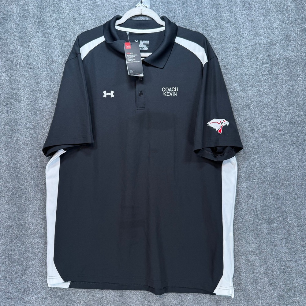 Under Armour Polo Shirt Mens 2XL Black Embroidered Coach Kevin HeatGear Golf NEW